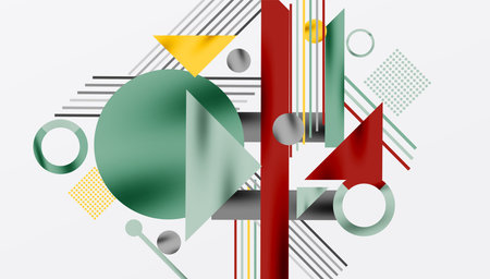 Abstract geometric composition. Shapes overlap, creating dynamic visual interest. Lines, circles,...