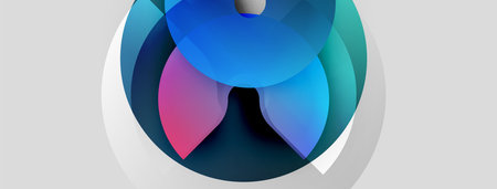 Abstract circular design. Blue, pink, teal hues blend. Minimalist aesthetic, smooth gradients, modern visual element.のイラスト素材