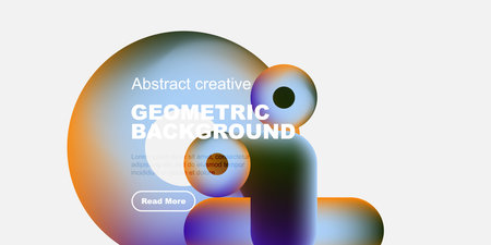 Abstract geometric background with vibrant colors. Text overlay includes Geometric Background plus sample lorem ipsum text, button visible.のイラスト素材