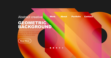 Abstract website header design. Vibrant colors, geometric shapes, text elements present. Modern style, clean layout.のイラスト素材