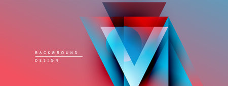 Abstract geometric design. Red, blue gradients create layered triangular shapes. Modern aesthetic, vibrant colors, minimalist style.のイラスト素材