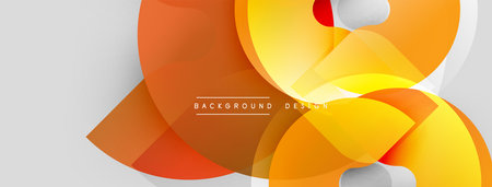 Abstract design features overlapping orange, yellow shapes. Minimalist style with smooth gradients, modern aesthetic. Text reads background design.のイラスト素材