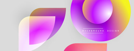 Abstract shapes overlap, creating vibrant gradients. Modern design elements suggest fluidity, energy, innovation. Light background enhances color contrast.のイラスト素材