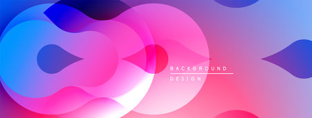 Abstract fluid shapes, vibrant gradients. Pink, blue hues blend seamlessly creating modern design. Smooth transitions, dynamic composition.のイラスト素材