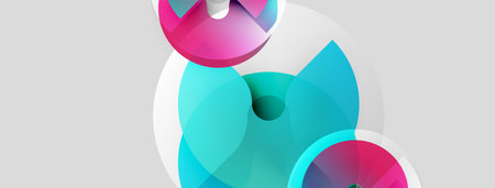 Abstract composition featuring overlapping circles, gradients. Pink, teal hues dominate neutral background. Modern design elements present.のイラスト素材