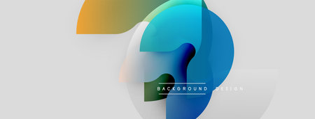 Abstract colorful shapes overlap, creating dynamic visual effect. Light background enhances modern...