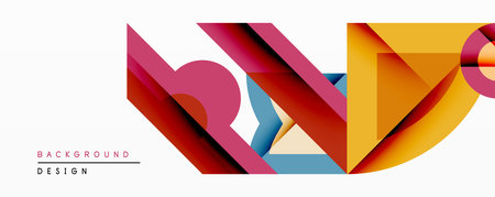 Abstract geometric composition. Overlapping shapes create dynamic visual effect. Warm, cool colors blend, forming modern design element. Minimalist style.のイラスト素材