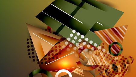 Abstract geometric composition. Shapes overlap, creating dynamic visual interest. Warm colors dominate, with subtle gradients.のイラスト素材