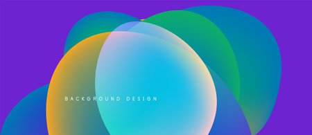 Abstract colorful background. Overlapping circles create vibrant gradients, purple dominates top, blue below. Modern design element.のイラスト素材