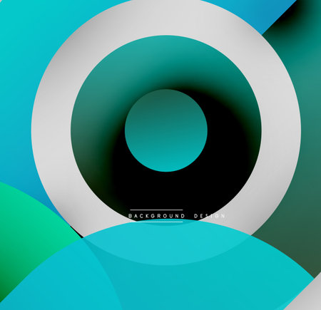 Abstract concentric circles, teal hues, gradient effect. Modern design, simple shapes, visual depth. Background element, clean aesthetic.のイラスト素材