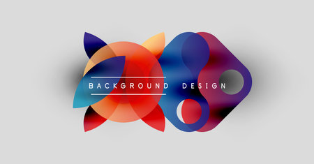 Abstract colorful shapes overlap, creating dynamic background. Text reads background design centered within composition. Modern, vibrant visual.のイラスト素材