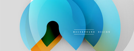 Abstract geometric shapes overlap. Blue, green, orange hues create modern design. Minimalist style with gradient effects. Smooth transitions visible.のイラスト素材