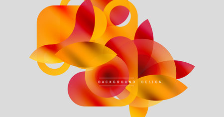Abstract floral shapes overlap, creating vibrant orange, red, yellow gradients. Background is light gray. Text reads background design.のイラスト素材