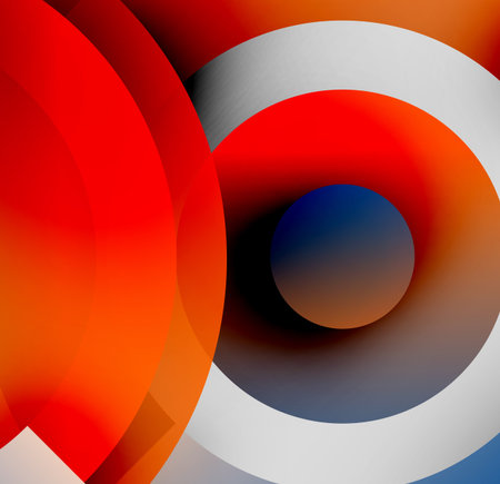 Abstract composition. Overlapping circles, vibrant colors, gradients create dynamic visual effect. Modern design, simple shapes.のイラスト素材