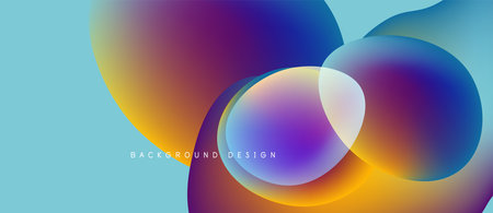 Abstract vibrant circles overlap, creating colorful gradients. Blue, purple, orange hues dominate design. Modern aesthetic.のイラスト素材