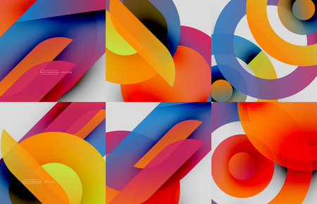 Abstract colorful shapes overlap, creating dynamic modern backgrounds. Vivid gradients, smooth transitions define designs.のイラスト素材