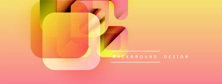 Abstract geometric shapes overlap, creating vibrant gradient background. Warm colors dominate design, offering modern aesthetic.のイラスト素材
