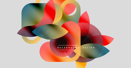 Abstract colorful shapes overlap, creating dynamic visual composition. Modern design elements suggest innovation, energy.のイラスト素材