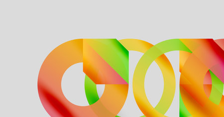 Abstract colorful shapes overlap, creating dynamic visual effect. Gradient hues blend smoothly, forming modern composition.のイラスト素材