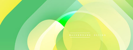Abstract fluid shapes, vibrant yellow, green hues. Overlapping layers create dynamic visual effect. Modern design element.のイラスト素材