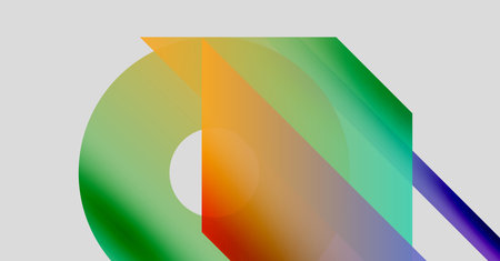 Abstract colorful shapes overlap, creating dynamic visual composition. Gradients blend hues, forming modern design element.のイラスト素材