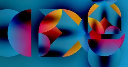 Abstract composition featuring overlapping colorful circles. Vivid gradients create dynamic visual effect. Modern design, bright hues.のイラスト素材