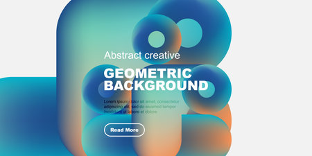 Fluid shapes, vibrant colors create modern design. Text overlay promotes content, inviting exploration. Minimalist aesthetic.のイラスト素材