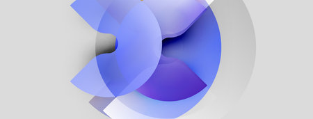 Abstract fluid shapes overlap, creating dynamic blue gradients. Soft lighting suggests depth, minimalism dominates composition.のイラスト素材