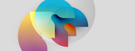 Abstract colorful shapes overlap, creating dynamic visual effect. Gradient hues blend smoothly, suggesting fluidity, movement.のイラスト素材