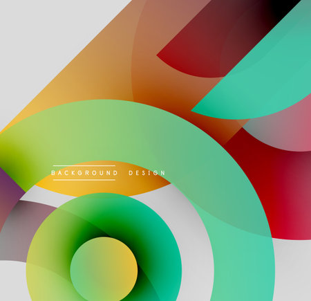 Abstract colorful shapes overlap creating dynamic visual effect. Smooth gradients blend hues, forming modern design element.のイラスト素材