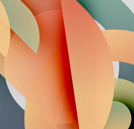 Abstract shapes overlap, creating warm, muted color palette. Composition feels dynamic, modern. Soft gradients dominate visual space.のイラスト素材