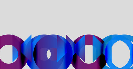 Abstract circles, purple, blue hues. Overlapping shapes create dynamic visual pattern. Minimalist design, modern aesthetic.のイラスト素材