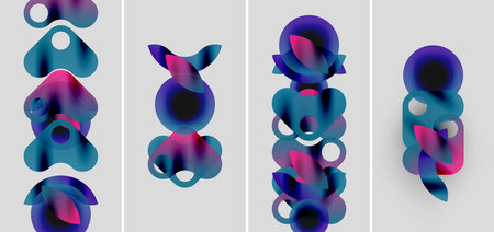 Abstract compositions featuring overlapping translucent circles. Shades range from deep purple to vibrant pink, creating dynamic visuals.のイラスト素材