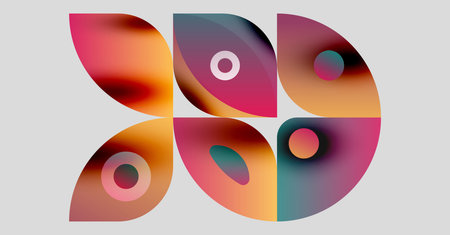Abstract shapes overlap, creating vibrant color blends. Soft gradients suggest depth, forming modern design elements.のイラスト素材