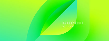 Abstract gradient background features overlapping leaf shapes. Vivid green, yellow hues create dynamic visual effect. Modern design element.のイラスト素材