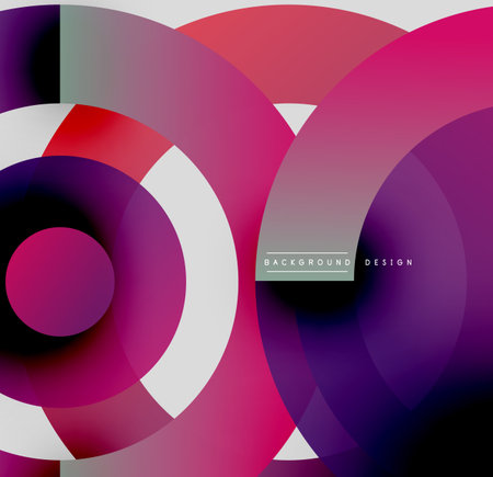 Abstract circles, triangles create vibrant, modern design. Purple, pink, white hues dominate composition. Minimalist aesthetic.のイラスト素材
