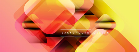Abstract geometric shapes blend vibrant orange, yellow hues. Modern design features layered elements, gradient transitions. Text reads background design.のイラスト素材