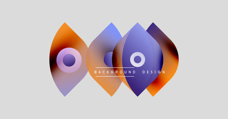 Abstract shapes overlap, creating vibrant color gradients. Modern design elements suggest fluidity, dynamism, visual appeal. Background features text labels.のイラスト素材