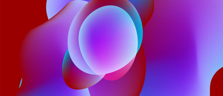 Abstract vibrant shapes overlap. Colors blend, creating smooth gradients. Red, purple, blue dominate composition. Modern design.のイラスト素材