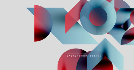 Abstract geometric shapes overlap, creating dynamic visual effect. Red, blue hues dominate composition. Minimalist design.のイラスト素材