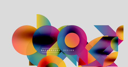 Abstract colorful overlapping circles create dynamic visual composition. Modern design elements suggest creativity, innovation.のイラスト素材
