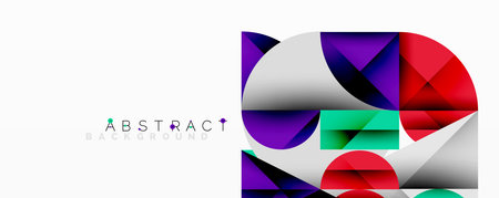 Modern abstract design features vibrant geometric shapes, overlapping layers, dynamic composition. Bright colors create visual interest.のイラスト素材