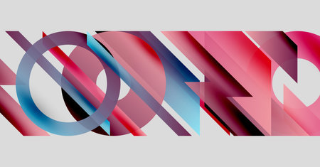 Abstract composition. Geometric shapes overlap, creating dynamic visual effect. Colors blend, forming modern artwork.のイラスト素材
