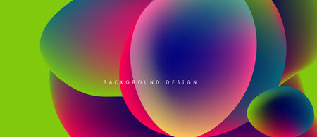 Abstract vibrant shapes overlap. Bright colors blend, creating dynamic visual effect. Modern design suitable for backgrounds.のイラスト素材