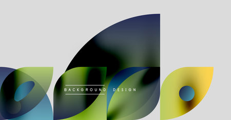 Abstract colorful shapes overlap, creating dynamic visual effect. Gradient hues blend, forming modern background design.のイラスト素材