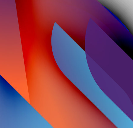 Abstract colorful shapes overlap. Vivid gradients create dynamic visual effect. Smooth transitions between hues dominate composition.のイラスト素材