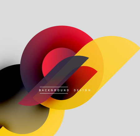 Abstract colorful overlapping shapes create dynamic composition. Red, yellow, black gradients blend seamlessly. Modern design element.のイラスト素材