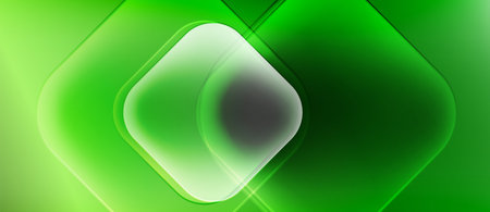 Bright green abstract design. Overlapping squares create depth, glow effect present. Minimalist, modern aesthetic. Smooth gradients visible.のイラスト素材