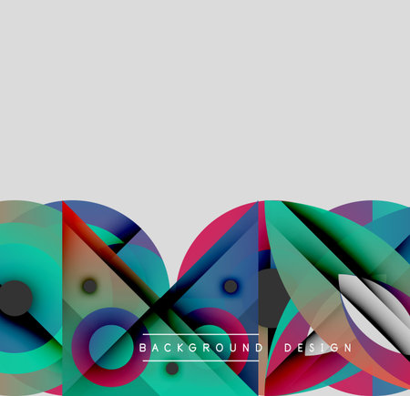 Abstract colorful shapes overlap, creating dynamic visual effect. Gradient hues blend, forming modern background design.のイラスト素材