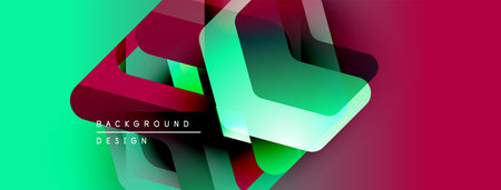 Abstract geometric shapes overlap. Vibrant colors blend, creating dynamic visual effect. Modern design elements suggest innovation, energy.のイラスト素材
